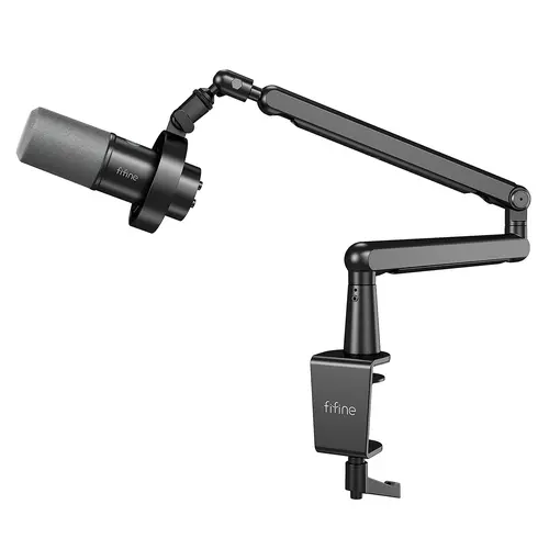 fifine K688 XLR/USB Dynamic Podcast Microphone & Low Profile Metal Boom Arm Stand Bundle - PC Accessory with Mute Button, Headphones Jack, USB Type A, 9.8ft Reach for Content Creator Vocal Streaming, Gaming