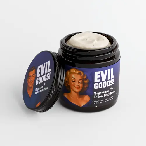 EVIL GOODS 4oz Natural Tallow Balm - Unisex Adults Everyone Body Care Moisturizer, Beef Tallow for Skin, Fast Nerve Pain Relief, Sore Muscle Relaxation, Burning & Tingling Ease, Coconut & Calendula Shea Soother, Night Rest Calming Treatment