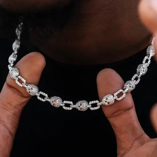 GLD Pave Skull Chain | 14k White Gold Plated, Hand-set stones- Perfect Gift #TikTokShopBackToSchool