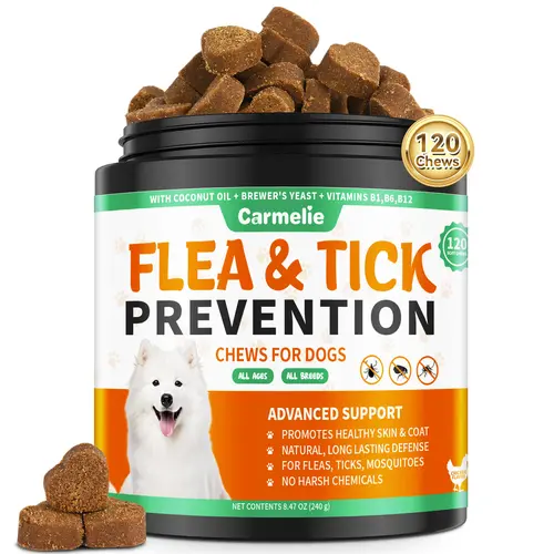 Carmelie #SummerWins #DealsForYouDays Dog Flea & Tick Prevention Support Chew Supplements - 120 Plant-Based Chicken Flavor Health Supplements with Probiotics, Coconut Oil, Flaxseed, Coat Support Oils - Gentle Daily Chews for All Breeds & Ages, 1-4pcs,soho