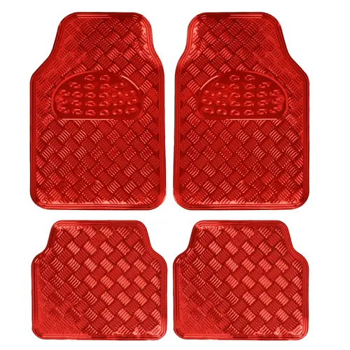 BDK 4-Piece All-Weather Universal Plastic Anti-Slip Waterproof Containment Floor Mats - for Cars, Trucks, SUVs, Vans, Diamond Metal Pattern, Durable Heavy-Duty, Easy to Clean Cars Accessories, Interior Mats (Metallic Red, Blue, Silver)