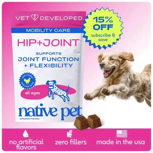 Native Pet Hip & Joint Supplement for Dogs - Advanced Dog Joint & Arthritis Supplement - Helps Maintain Healthy Cartilage, Joint Flexibility, Lubrication, & Function - with ESM & Collagen