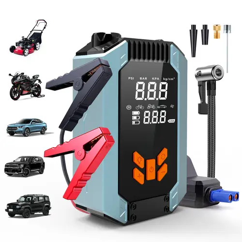 15000mAh Portable Car Jump Starter with Air Compressor, Car Battery Jumper Starter, 12V Jump Box with Smart Jumper Cables, 150PSI Tire Inflator, LED Flashlight and LCD Display