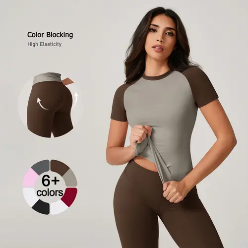 TIMEOFF Women's 2 Piece Sweatsuit Set - Raglan Sleeve Color-Block Fitted Top & High-Waist Leggings, Stretchy Breathable Sporty Style Outfits for Yoga, Gym Workouts, Women's Clothes, 2 Piece Sets, Workout Sets For Women