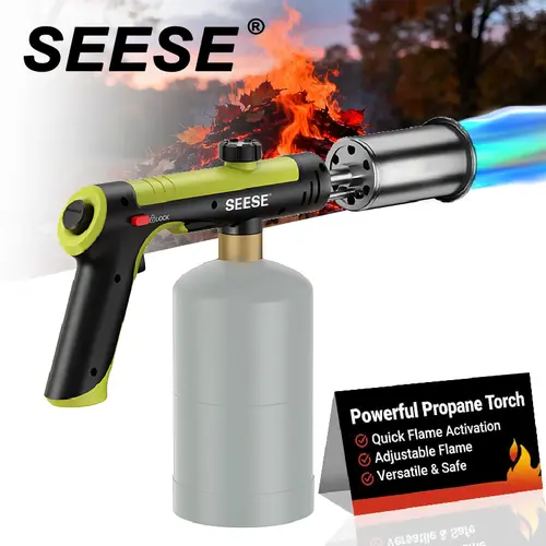 SEESE Powerful Propane Torch(Propane Tank Not Included),Outdoor Cooking Spray Gun Adjustable Flame, One-button Start Maximum Heat,Campfire Starter,Weeding, Snow Removal