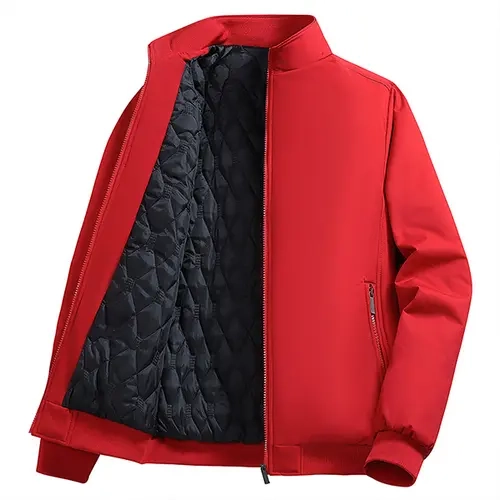 Menswear Classic Padded Stylish Men’s Solid-Color Fleece-Lined Stand Collar Autumn-Winter Coat, Diamond Quilting Lining, Side Zipper Pockets, Loose Fit, Coats,sohochic