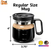 Tiny Brew 16 oz Glass Coffee Mug with Lid and Coasters and Decorative Sticker, Heat-Resistant Coffee Pot-Shaped Cup with Measurement Marks and Ergonomic Handle, Novelty Gift for Coffee Lovers