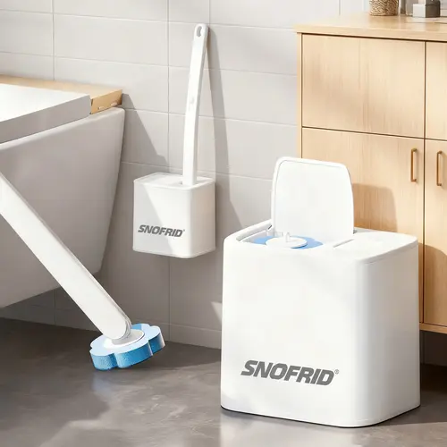 Snofrid Disposable Toilet Brush, Toilet Bowl Wand Holder Set with 24PCS Cleaner Refills, Bathroom Cleaning System for Sink Bathtub Drain Wash Basin Urinal，Wall-Mount Scrubbing Toilet Brush Bathroom Cleaning Kit
