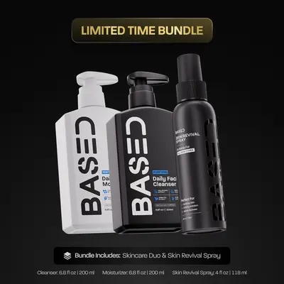 BASED Skincare Trio – Daily Skincare Duo + Skin Revival Spray | Supports Clearer-Looking Skin | Daily Moisturizer & Cleanser | For All Skin Types | Science-Backed, Effective