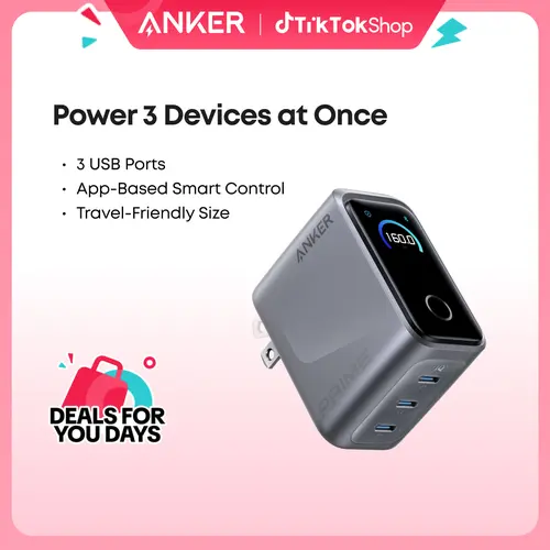 [Live Only]Anker Prime Charger, 160W 3-Port Compact USB C GaN Charger Block, Smart Display and Touch Control, 140W Max Charging via Any Single Port, for MacBook, Laptop, iPhone 17/16/15 Series, iPad, and More sohochic
