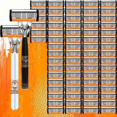 Men's Multi-Blade Nick-Proof Razors Set, 6-Layer 72 Durable Stainless Blades, 2 Non-Slip Handles for Smooth Shave & Clean Shave, Beard Ready Grooming Tool