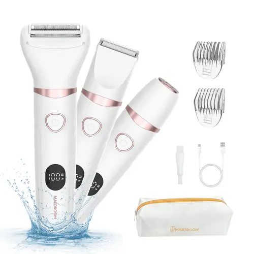 MAXROOM 3-in-1 Body Hair Trimmer for Women, 10-Minute for Full-Body Hair Removal, Painless Trimming for Bikini, Face, Underarms, Legs, IPX6 Waterproof&Easy Cleaning, Ceramic Blade, Gifts for Her, Wireless Hair Trimmer, Travel