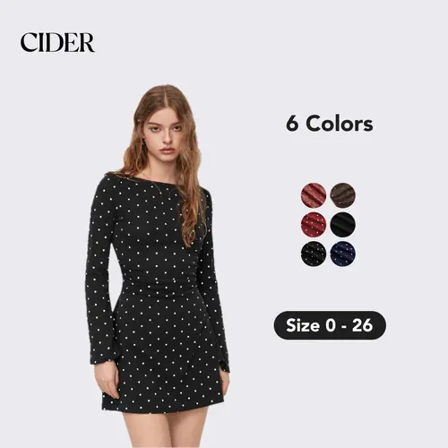Cider Polka Dot Mini Dress – Flattering Ruched Bodycon Dress with Bell Sleeves， Hides Tummy & Arms， Soft Stretch Cotton for Date Night SohoChic