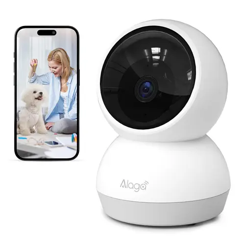 【Alaga AI 2K 2.4G/5G WiFi6 Security Camera】3MP CCTV Indoor Monitor 360° PanTilt, Human Detection, Dual-Band, With Alexa