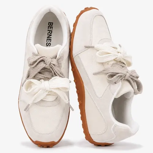 BERNESS Women's Lacey Oversized Butterfly Bow Casual Retro Mixed Panel Lace-Up All Day Sneakers - Lightweight All-Season Colorblock Cute Shoes with Gum Sole
