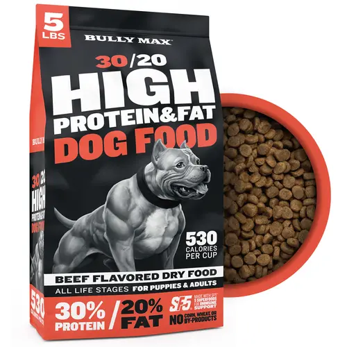 Bully Max 30/20 Dry Dog Food (5 lbs) - Beef Meal Base, 30% Protein, 20% Fat, AAFCO-Approved Balanced Nutrition, Joint Care, +10M CFU Probiotics, Dry Food