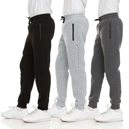 PURE CHAMP Boys' 3-Pack Fleece Jogger Sweatpants with Zipper Pockets