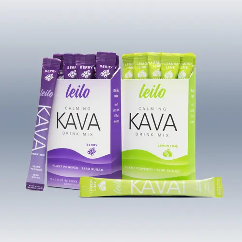 Leilo Kava    | Berry or Lemon Lime Flavors, Non-Alcoholic Functional Relaxation Beverage, 10 Stick Packs, 0 Sugar   Powder Drink Mix