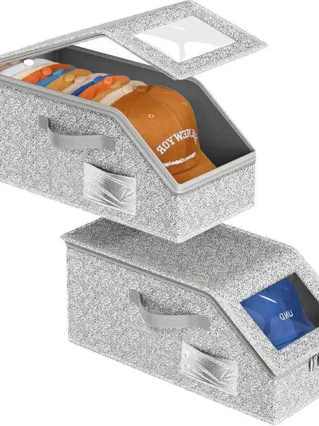 Stackable Hat Storage Boxes for Baseball Caps, Holds Up to 24 Hats, Durable Cardboard Box for Men, Classic Style, Wardrobe Organizer