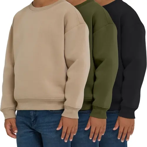 PURE CHAMP Boys' 3-Pack Crew Neck Athletic Sweatshirts, Soft Fabric Fleece Pullovers, Lightweight Breathable Tops for School, Size S, Soft Fabric Sweatshirts