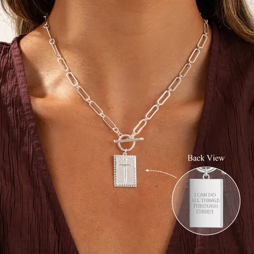 Loyalove Charm Cross Choker Necklace for Women, Back engraved with Jesus' blessing message Thick Chunky Paperclip Chain Hip Hop Necklace Unisex Jewelry,Cuban Link Chain for Women Valentine's Day Gift