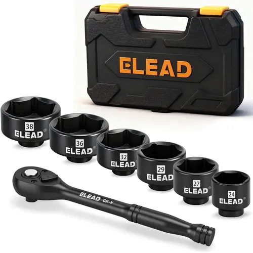 7-Piece 3/8'' Drive Oil Filter Socket Wrench Set, Automotive Repair Tools Car Tool Kit with 24-38mm Low Profile Cap Remover, Includes Ratchet Handle for DIY Oil Change Compatible with Toyota BMW Honda