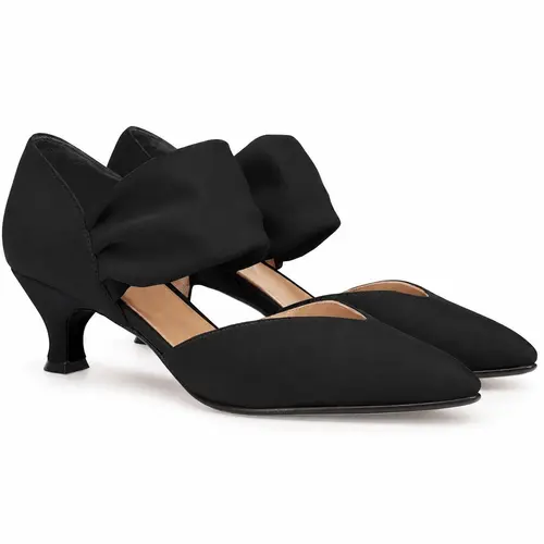 Coutgo Womens Low Kitten Heel Dress Shoes Pointed Toe Slip on Ankle Strap Cutout Elegant Party Wedding Pumps