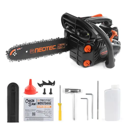 【toolupgrade】NEOTEC NCS2500E 25.4cc 12-Inch Top Handle Gas Chainsaw, 2-Cycle Lightweight Portable Chainsaw for Tree Cutting, Wood Pruning & Yard Work, Gasoline Chain Saw, Portable Chain Saws Handheld Chainsaw