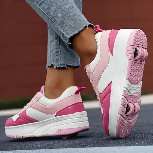 ANEFUN Kids' Casual PU Leather Roller Skate Shoes - Upgraded Fashion Sneakers with Detachable 4-Wheels, Includes Wrench, Indoor/Outdoor Skating, Christmas/Birthday Gifts