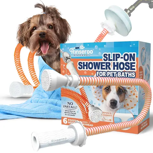 Rinseroo Slip-On Pet Bather- for Shower 6-Foot Flexible Hose- No Install Easy Pet Bathing Solution for Dogs | Lightweight Compact Design Portable Travel Friendly