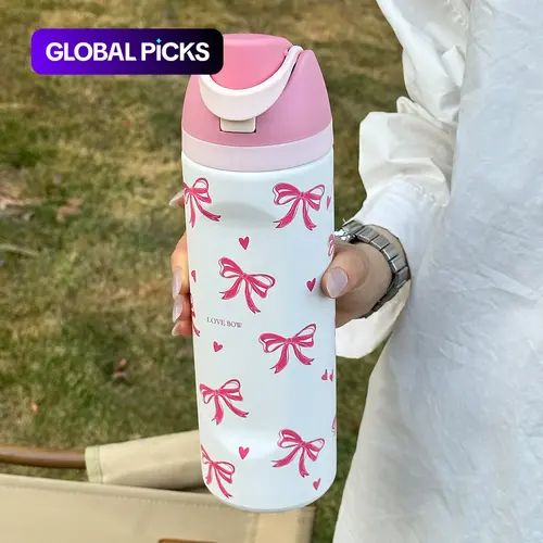 Stainless Steel Insulated Water Bottle, 24 oz/32 oz/40 oz Heart Design Travel Mug with Straw and Direct-Drink Spout, Leakproof Insulated Sports Cup, Leakproof Insulated Tumbler, Insulated Travel Drinkware #GLOBAL PICKS