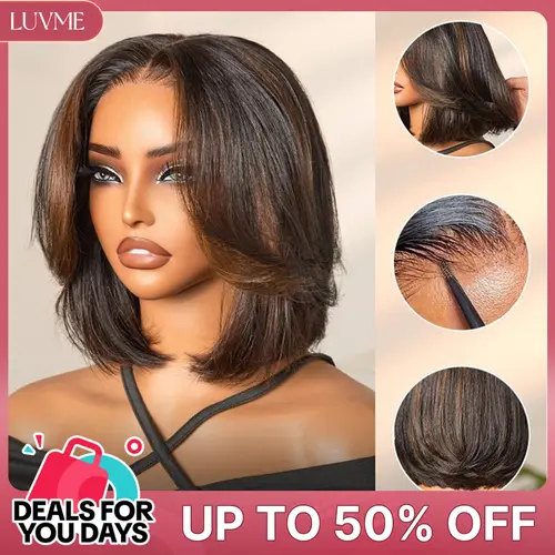 LUVME Blonde Highlight/Brown Highlight Layered Bob Wig Glueless 5x5 Closure Pre-Cut Lace 180% Density 100% Human Hair #DealsForYouDays