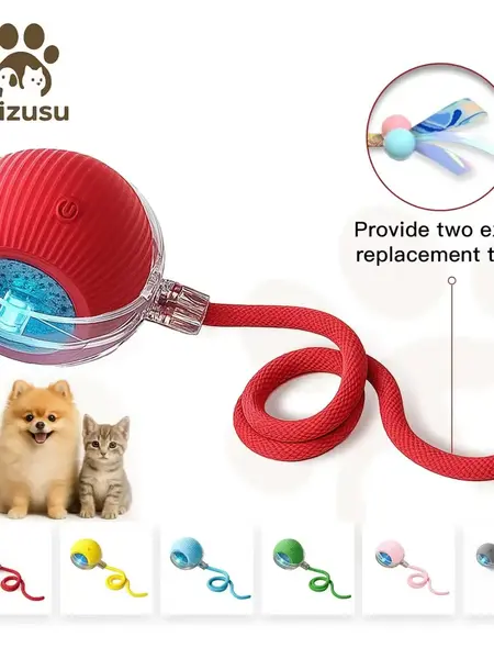 Mizusu Interactive Cat & Dog Teaser Toy with Two Additional Tails, Kitten Rolling Ball Toy, Pet Supplies, Dog & Cat Accessories Cute dog toys