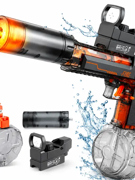 Electric Water Blaster Toy with LED Light Effects, Rechargeable Automatic Water Toy with Large Capacity Drum, Long Range Summer Pool Beach Outdoor Toy for Kids Boys Girls