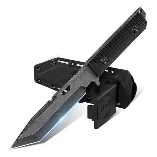 Dragon Creek Outdoor Knife - Full Tang Handle, Checked Grip, Double Rivets Add Strength, Outdoor Survival Tools, Precision Camping Tool Ready for Camping, Hiking, BBQ (Gift for Men, Black)