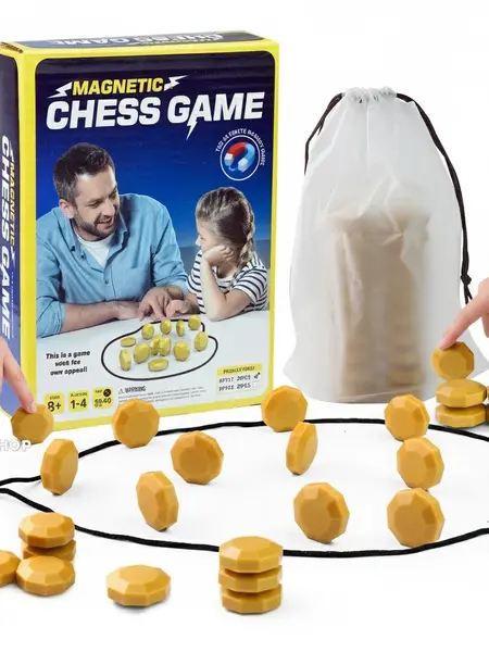 Magnetic Chess Game Toy for Kids, Fun Strategy Board Game with Magnetic Pieces, Game Rope & Storage Bag, Family Tabletop Puzzle Toy for Boys Girls Adults Magnetic Chess Set Table Games