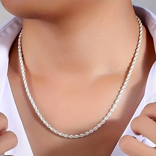 Women's 925 Sterling Silver 2-Piece Twisted Rope Chain Necklace and Bracelet Set - Basic Unisex Rope Chain Jewelry Sets, Classic Elegant Non-Mosaic Plated Accessory, Elegant Enough for Daily Outings or Gifting,sohochic