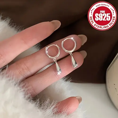925 Sterling Silver Vintage Teardrop Dangler Earrings - Classic Design, Daily Wear, Elegant Fashion Jewelry for Women, Teardrop Shape
