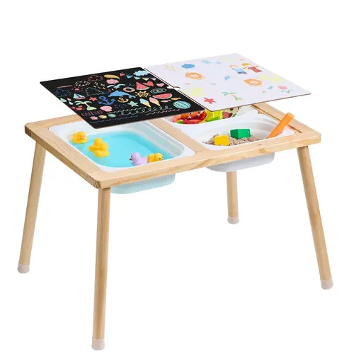 VEVOR Wooden Toddler Sensory Table, Cool Gifts for Kids, Double-Sided Top, Foldable Storage Bins, Lightweight (Moves Between Rooms), Sand/Water Play, Sensory Play Fine Motor Skills, Indoor/Outdoor Activity Table#BacktoSchool