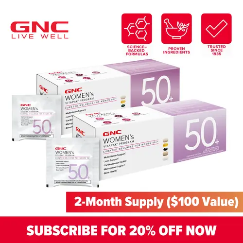 GNC Women's 50+ Vitapak 2-Pack Bundle - 5-IN-1 Daily Vitamin Supplement Stack, 60-Day Supply Dietary Supplement Capsules for Womens Health Matters & Menopause Wellness