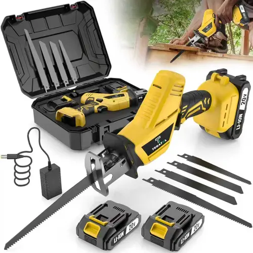 20V Cordless Reciprocating Saw with 2 Batteries & Charger, 4 Blades - Variable Speed, Ergonomic Grip, Lightweight , Self-Locking Chuck for Wood/ Metal/ PVC Cutting -Outdoor Garden DIY Tool, Modern Tool Design Home decoration tiktoksh