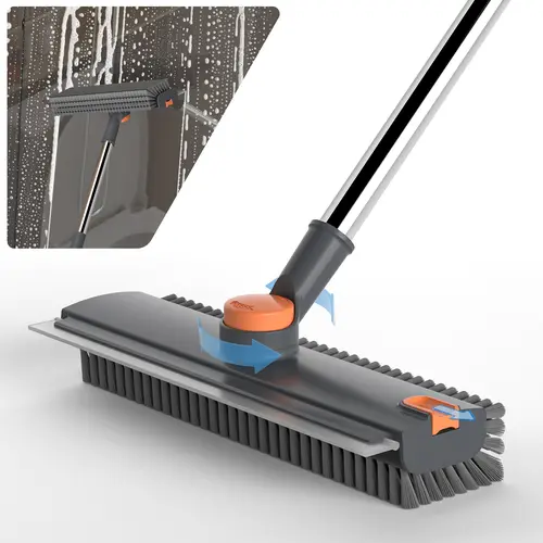 GLUMZRK Durable 3-in-1 Rotatable Long-Handled Floor Scrub Brush with Silicone Squeegee - 16"-52" Adjustable Stainless Steel Handle, Bendable Multi-Angle Rotation, ABS Multi-Surface Home Cleaning Tool for Tile, Glass, Long Handles