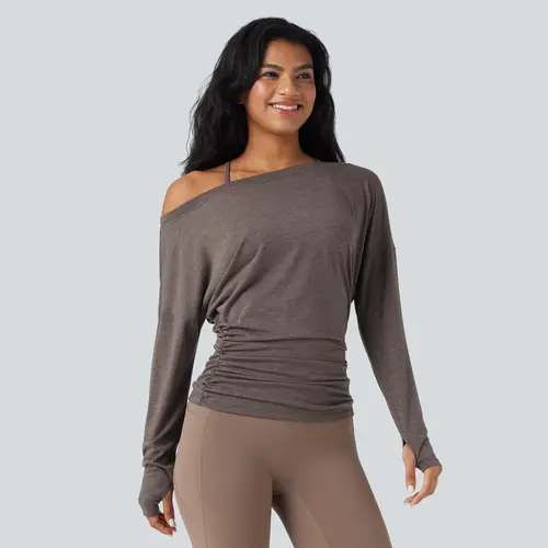 Halara One Shoulder Long Sleeve Thumb Hole Ruched Yoga Sports Top #BackToSchool