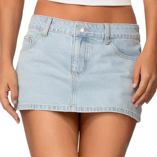 Danysu Low Waisted Jean Skirt with Shorts Casual Denim Skirt wtih Pockets Skort Going Out Outfits