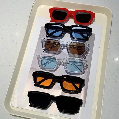 XUH Men's & Women's 6-Pack Vintage Rectangle Frame Sunglasses Set - UV400 Sun Protective Casual Sunglasses, Anti-UV Glasses, Luxury Fashion Eyewear, Men's Gifts
