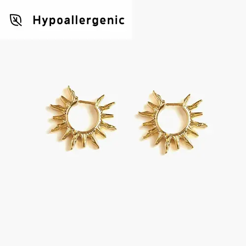 en route 18K Gold Plated Gold Sun Hoop Earrings, Textured Everyday Pieces with Sun-inspired Design, Versatile Chic Accessory Perfect for Both Minimal & Statement Outfits