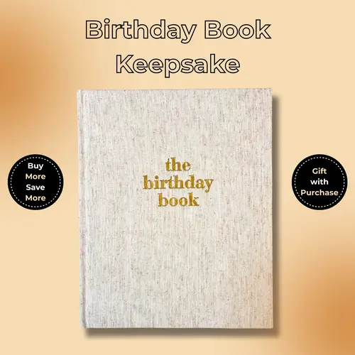 Birthday Book Keepsake Journal, Perfect Photo Book Gift for New Parents, Aesthetic Letter to Child, Heirloom Quality Linen, Must Have Baby Shower Gift