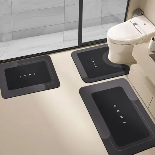 3PCS Diatomite Bathmat Set - Quick-Dry, Super Water-Absorbent Bathroom Drying Doormat with Anti-Slip Base, Comfortable Durable Design, Easy-to-Clean Letter & Rectangle Mats for Indoor Bathroom, Kitchen Use