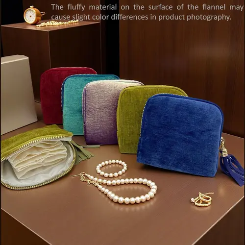 BOOVO  jewelry zippered pocket case Travel Jewelry Bag Portable Organizer with 5 Compartments Velvet Satin Lining Tassel Zipper for Rings Bracelets Necklaces Tassel Bag Boxes