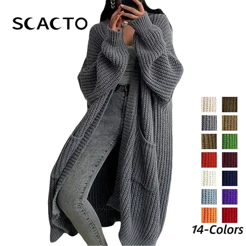 Scacto Women's Plus Size Cardigan, Minimalist Solid Knitwear - Lazy Chic Style Long Sleeve, Loose Fit Autumn Winter Piece, Sizes S, M, L, Basic, Tops,sohochic